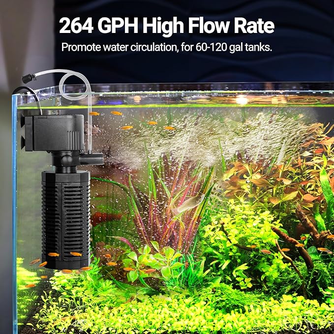 18W Aquarium Internal Filter for 55-120 Gallon Tanks, Power Biochemical Sponge Fish Turtle Tank Filter with Aeration System, Silent Submersible Filters, 264 GPH