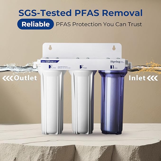 iSpring US31-PF Classic 3-Stage Under Sink Water Filtration System for Drinking, SGS-Tested PFAS Reducing, Tankless Under Sink Water Filter, High Capacity Water Filter for Sink, Pack of 1