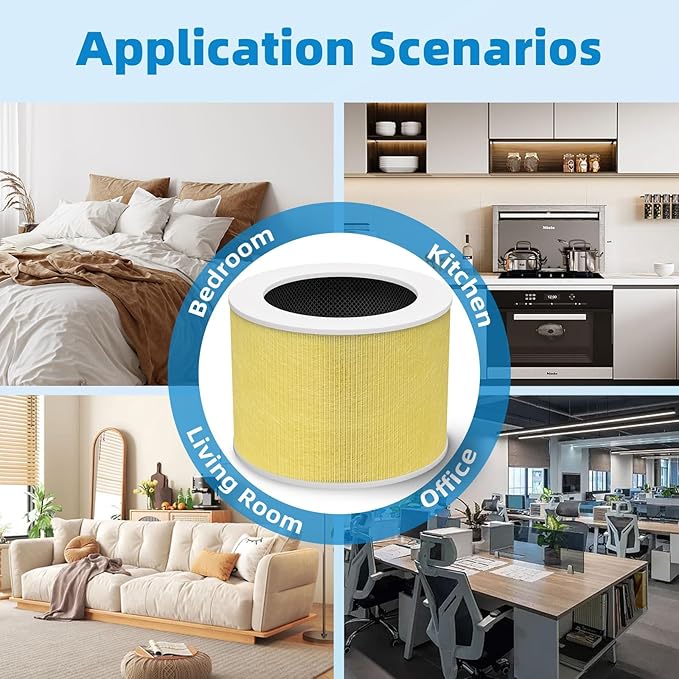 HY1800 Upgraded Replacement Filter Compatible with Honeyuan/Loytio/CHIVALZ/MORENTO/AYAFATO/IOIOW HY1800 Air Purifier, 3-in-1 H13 Grade True HEPA Upgraded Activated Carbon Filter, Yellow 2 Pack