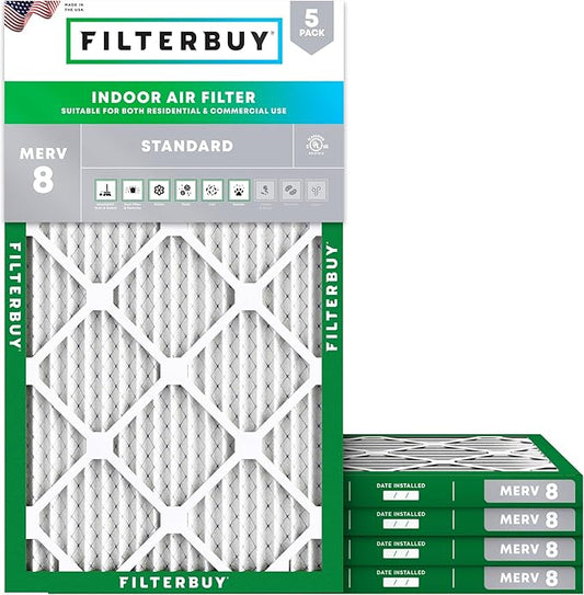 Filterbuy 12x25x1 Air Filter MERV 8 (MPR 700) Dust Defense Replacement (5-Pack), Electrostatic Pleated HVAC AC Furnace Filters, Made in USA (Actual Size: 11.75 x 24.75 x 0.75)