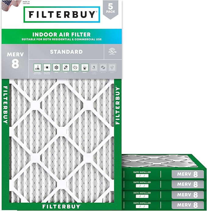 Filterbuy 12x30x1 Air Filter MERV 8 (MPR 700) Dust Defense Replacement (5-Pack), Electrostatic Pleated HVAC AC Furnace Filters, Made in USA (Actual Size: 11.88 x 29.88 x 0.75)