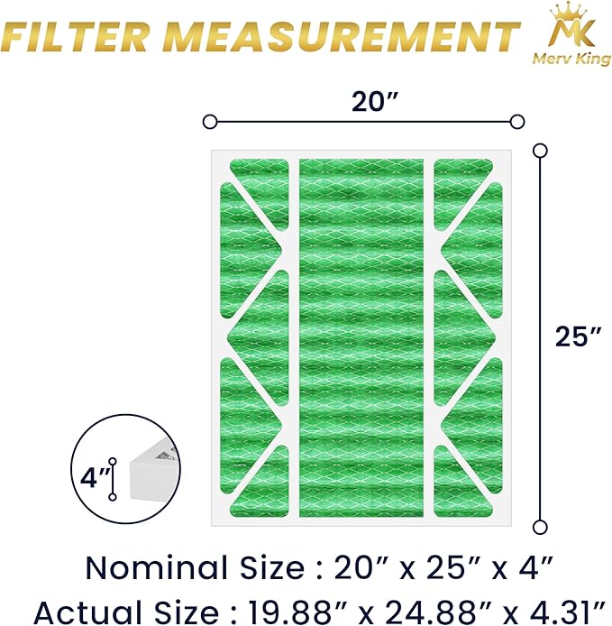 MervKing 20x25x4 Air Filter Actual Size: 19.88" x 24.88" x 4.31" MERV 13 MPR 1500-1900 | MADE IN USA | 4-Pack | Pleated HVAC AC Furnace Replacement
