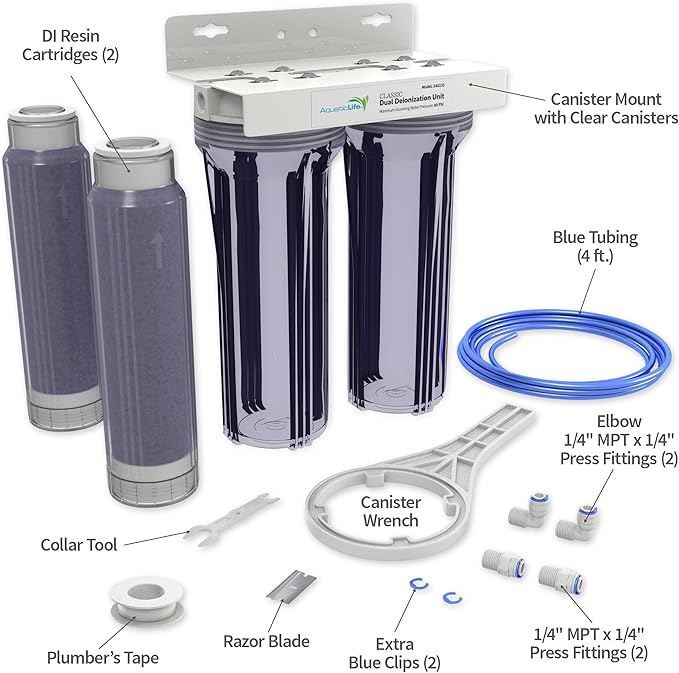 Aquatic Life Color Changing Deionization DI Resin for Hydroponic Reverse Osmosis Water Filter System RO Filtration Unit, Double Canister