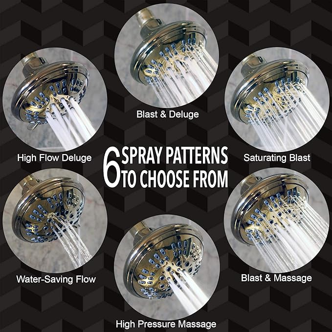 Aqua Elegante Luxury Shower Head - 1.8 GPM, Polished Brass, 6 Settings, BPA Free, Self-Cleaning Nozzles, Durable Brass Fittings