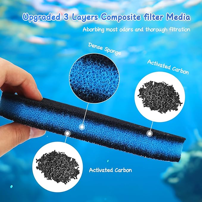 12 Pcs Replacement Canister Filter Pads Compatible with PONDFORSE 172/225/265GPH, Aquarium Filter Floss for AMOSIJOY Canister Filter(6 White Floss Pads & 6 Coarse Filter Pads with Actived Carbon)