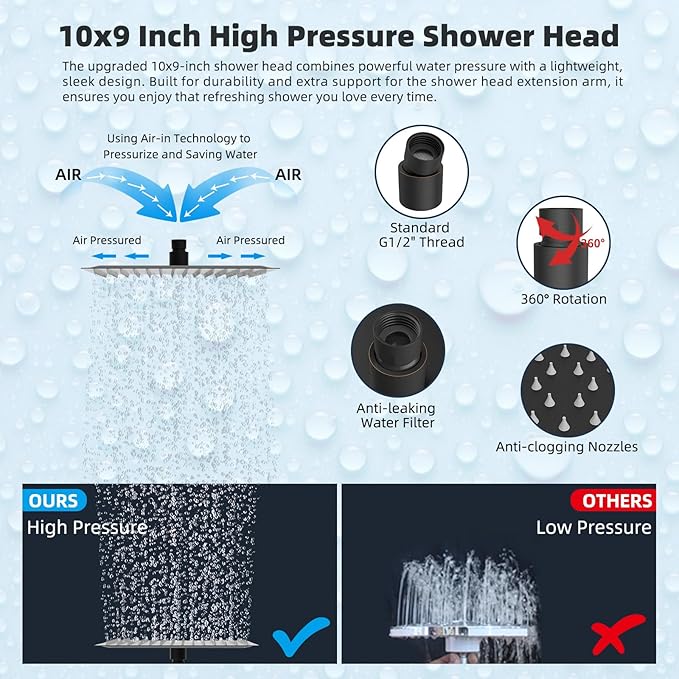 Hibbent All Metal 10'' Rainfall Shower Head, Shower Head Combo, High Pressure Handheld Shower Wand, 16'' Adjustable Arc-shaped Shower Extension Arm, 71'' Hose, Showerhead Holder, Oil Rubbed Bronze