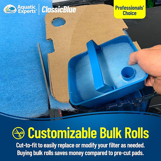 Aquatic Experts Classic Bonded Aquarium Filter Pad - Blue and White Aquarium Filter Media Roll Bulk Can Be Cut to Fit Most Filters, Made in USA (12" by 24 Feet by 3/4" Thick)