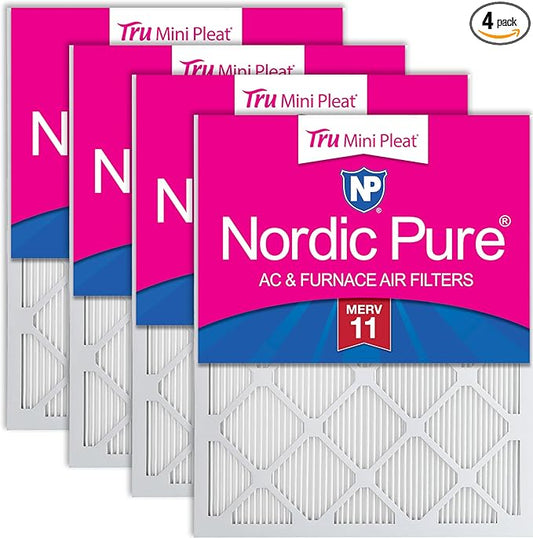 Nordic Pure 12x12x1 (Actual Size: 11 3/4 x 11 3/4 x 3/4) Tru Mini Pleat MERV 11 AC Furnace Air Filters – 2.5X More Media for Extended Durability & Superior Filtration - 4 Pack