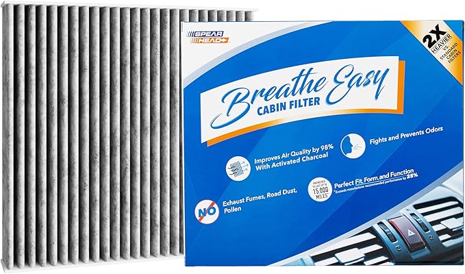 Spearhead Odor Defense Breathe Easy AC & Heater Cabin Filter | Fits 2012-19 Fiat 500 Like OEM | Up to 25% Longer Lasting w/Activated Carbon (BE-924)