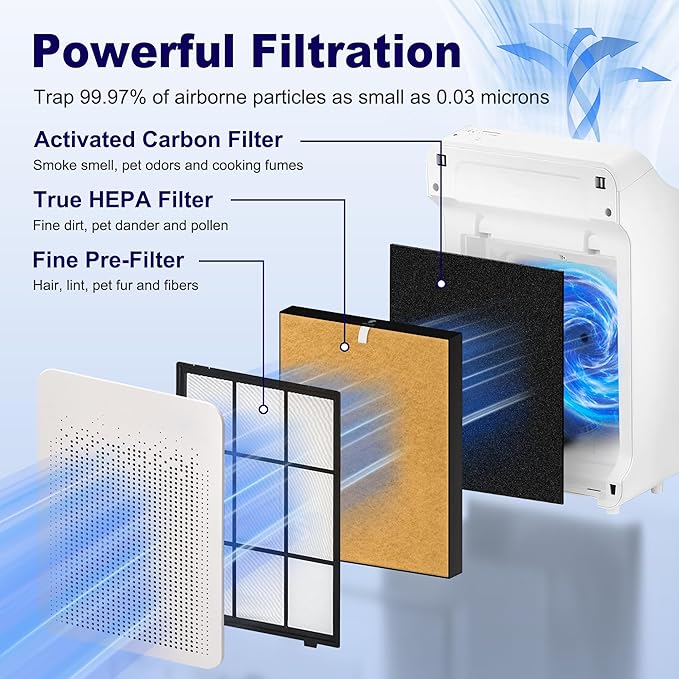 C545 True HEPA Replacement Filter S Compatible with Winix C545 Air Purifier 1712-0096-00 and 2522-0058-00, 2 x Yellow H13 True HEPA Filter + 8 x Black Activated Carbon Filters