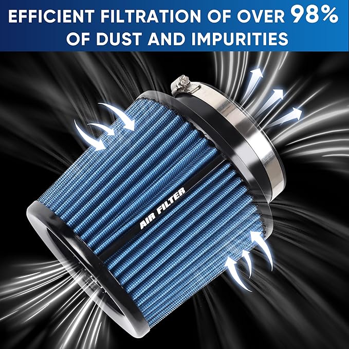 4 Inches Cold Air Intake Filter 3" or 3.5" or 4" High Performance Washable Clamp-On Replacement Cone Air Filter 3 in 1 Size Blue