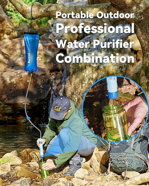 Gravity-Fed Water Filtration System, Portable Gravity Water Filter Camping, Hiking, Backpacking & Emergency Preparedness Water Purifier Survival, 0.01 Micron Water Filter Straw & 3L Bag