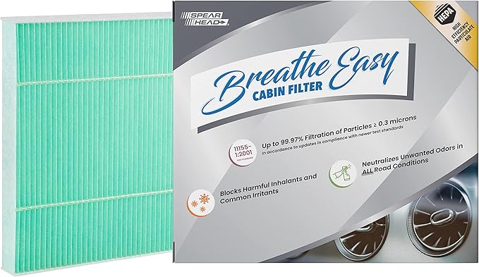 Spearhead HEPA Breathe Easy Cabin Filter, Up to 99.97% Filtration of 0.3 Micron Particles w/No Airflow Reduction (BE-374H)
