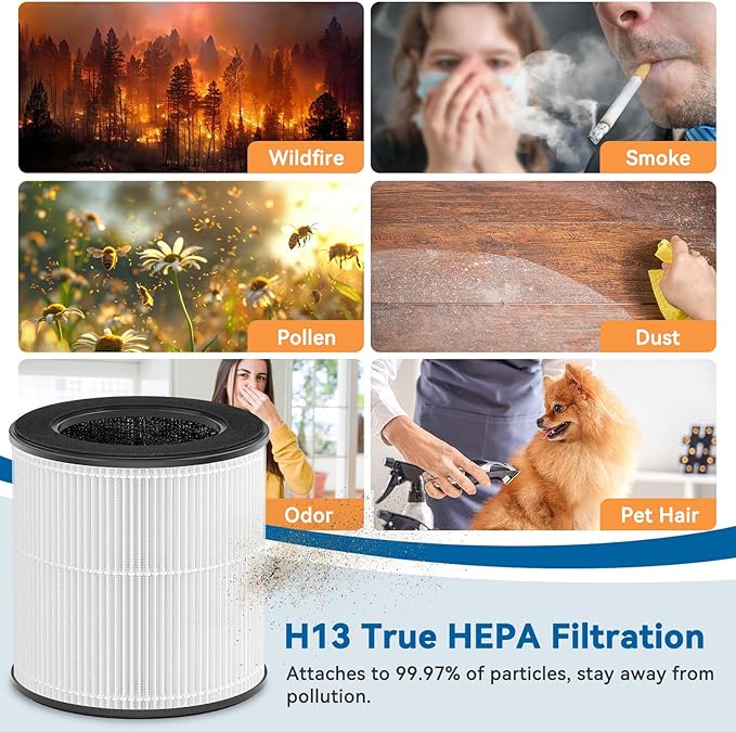 Tailulu Official AP050 AP052 Air Purifier Replacement Filter, 3-in-1 Air Purifier Filter, True H13 HEPA Filter, 1Pack