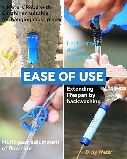 Gravity-Fed Water Filtration System, Portable Gravity Water Filter Camping, Hiking, Backpacking & Emergency Preparedness Water Purifier Survival, 0.01 Micron Water Filter Straw & 3L Bag