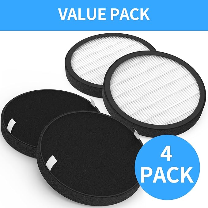 4-Pack Halo Replacement Filter, Compatible with Pure Enrichment PureZone Halo Purifier PEAIRDSK, 2-in-1 Filters