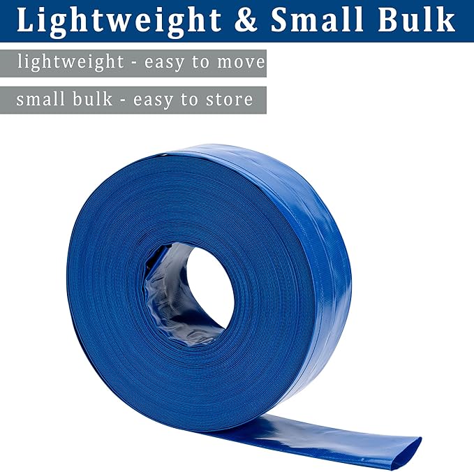 1-1/2 in x 50 ft Pool Backwash Hose Heavy Duty Drain Discharge PVC Lay flat General Purpose Vinyl Hose, Burst Resistant for Water Transfer Sump Pump Pool Filter (1.5in 50ft fiber reinforced hose)