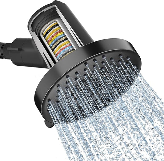 SR SUN RISE Filtered Shower Head with Filters- High Pressure Rain Shower Head,with 20-Stage shower Filter,6 Spray Modes for Hard Water Softener, Remove Chlorine & Heavy Metals (Black,5.5 Inch Round)