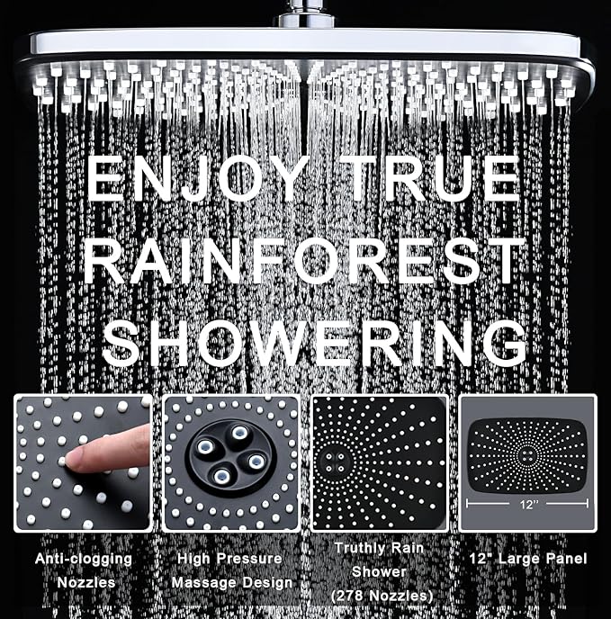 High Pressure Rain Shower Head: Upgrade Shower Heads with Handheld Spray Combo with Fixed Showerhead and 10 Sprays Handheld Shower Head, Detachable Shower head Built-in Magnetic Docking and Power Jets