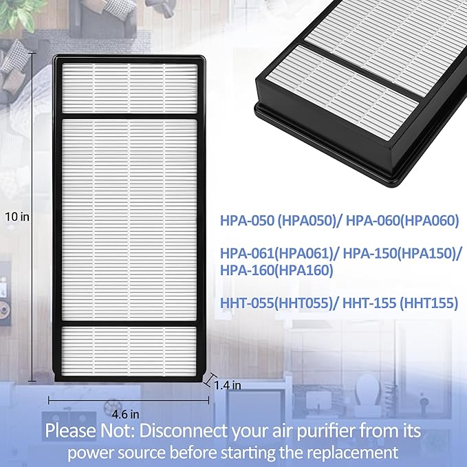4 Pack HRF-H1 HRF-H2 True HEPA Replacement Filter H Compatible with Honeywell HPA050 HPA150 HPA060 HPA160 HHT055 HHT155 with 4 Pack HRF-B1 Activated Carbon Pre-Filters