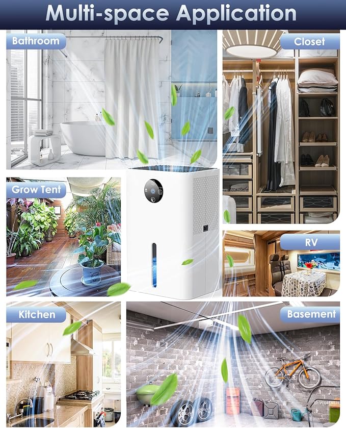 Dehumidifier for Basement, Quiet Dehumidifiers for Home with Auto Shut Off, Auto Defrost, Timer, Sleep Mode, 7 Color Light Portable Small Dehumidifier for Bedroom, Bathroom, Closet, RV - White