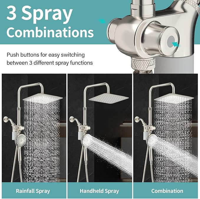 10" Rainfall Shower Heads with Handheld Spray Combo High Pressure, Magnetix Shower Head with Filters for Hard Water, 2 in 1 Dual Shower Head with Handheld and Slide Bar (Brushed Nickel)