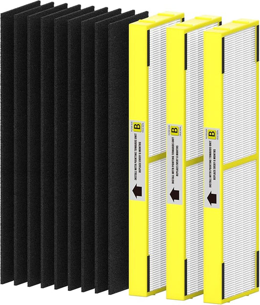 SAKEGDY FLT4825 HEPA Replacement Filter B Compatible with Guardian Air Cleaner Purifier AC4825 AC4300 AC4800 AC4900 AC4850, 3 Pack HEPA Filter B with 9 Carbon Filters