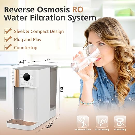 ICEPURE 4-in-1 Reverse Osmosis Water Filter Countertop, Water Purifier System, RO Home Water Filter Dispenser Hot and Cold, Bottleless Water Cooler Countertop, 3:1 Pure to Drain Water Machine