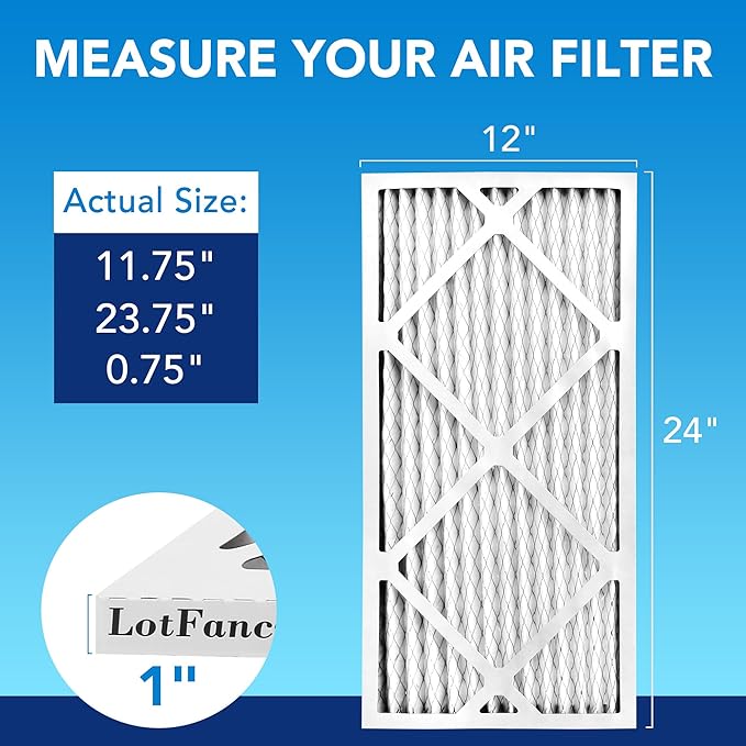 LotFancy 12x24x1 Air Filter MERV 13 Pet Smoke Smog Allergens Defense (4-Pack) Pleated HVAC Furnace Air Filters, Replacement for Home AC & Heating Systems, Actual Size: 11.75" x 23.75" x 0.75"