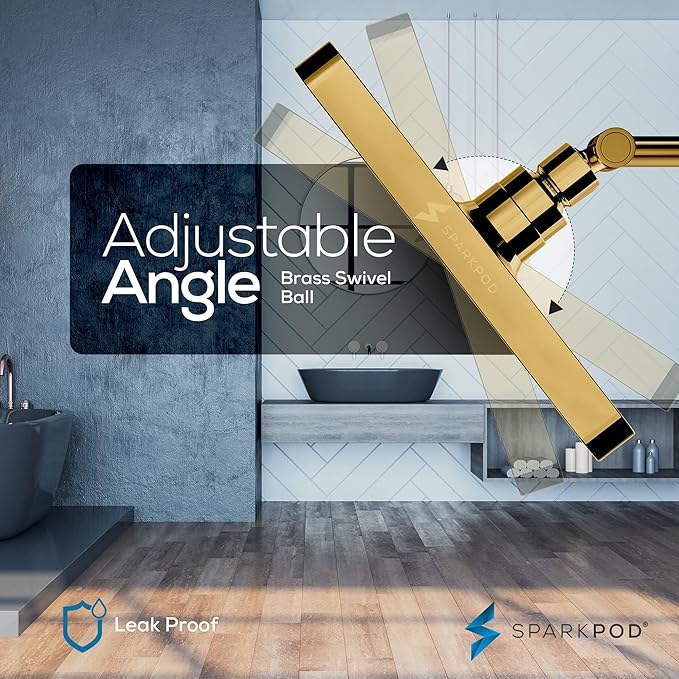 SparkPod Shower Head - High Pressure Rain - Premium Quality Luxury Design - 1-Min Install - Easy Clean Adjustable Replacement for Your Bathroom Shower Heads (Egyptian Gold, 8 Inch Square)