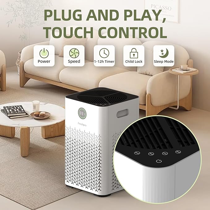 Air Purifiers for Home Large Room, Covers Up to 2000 ft² 4-in-1 Air H13 HEPA Filter, Smart Wifi Air Purifiers for Pet Room Kitchen, Bedroom, Air Cleaner for Pets Hair Dust Pollen, KF-P34W
