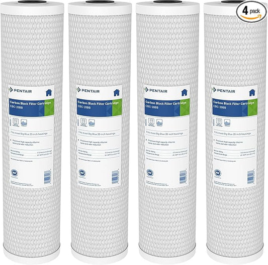 Pentair Pentek CBC20-BB Big Blue Carbon Water Filter, 20-Inch, Whole House Carbon Block Replacement Cartridge with Bonded Powdered Activated Carbon (PAC) Filter, 20" x 4.5", 0.5 Micron, Pack of 4