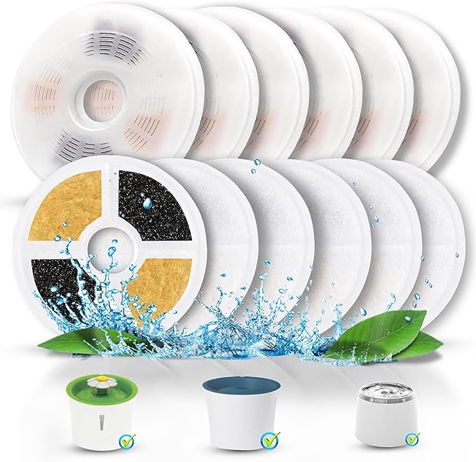 12 Pack Water Filters for Catit Fountain Filter Replacement, for 3L Water Fountain Filter Compatible with Cat it Design Senses, Flower Water Pet Pountain, More Activated Carbons