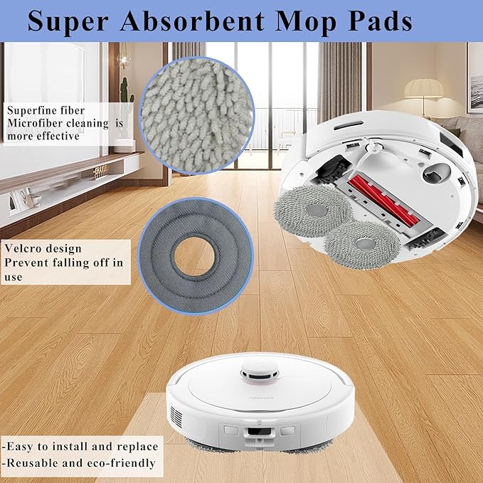 Accessories Kit Compatible with Roborock Q Revo【Not for Qrevo S/Pro/Plus/Maxv】Robtic Vacuum Cleaner, 2 Main Brush Roller, 4 Hepa Filters,4 Mop Pads,4 Dust Bags, 6 Side Brush,22 Pack Replacement Parts