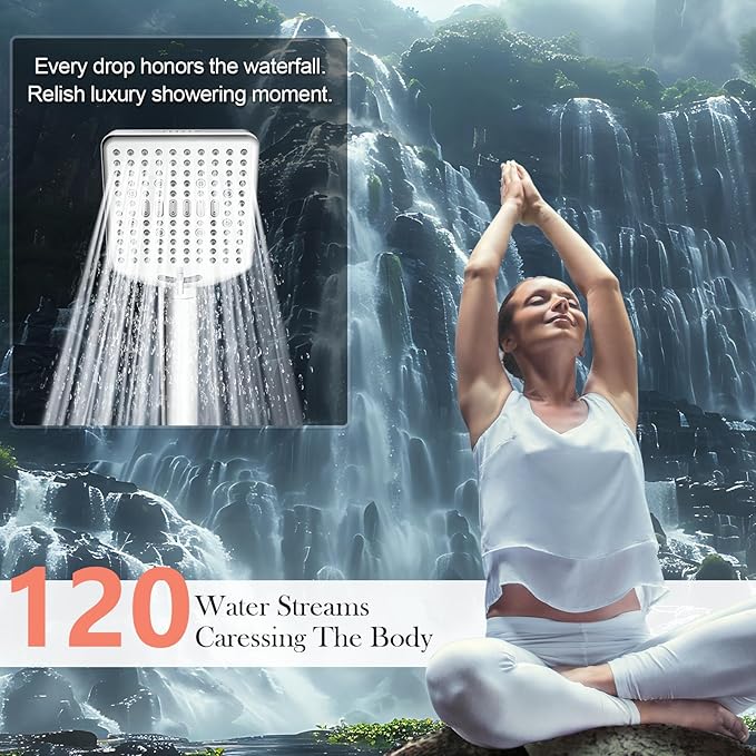 Filtered Shower Head with Handheld - High Pressure 6 Modes, 120 Anti-clog Nozzles, Detachable Showerhead with Hard Water Filters, Extra Long 6ft Hose, Power Wash Mode to Clean Bathroom, Pets