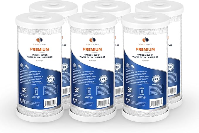 Aquaboon 5 Micron 10 x 4.5 Premium Carbon Filter Cartridge Whole House CTO Block Water Filter Replacement Compatible with FXHTC, CB-BB-10, 6-Pack