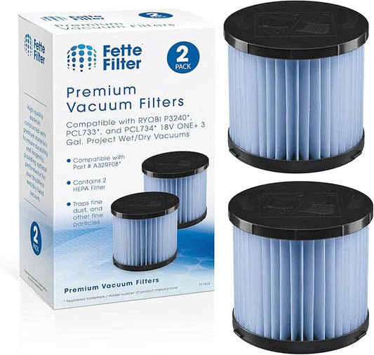 Fette Filter - Fette Filter - A32RF08 Fine Dust Replacement Filter Compatible With RYOBI 18V ONE+ P3240, PCL733, and PCL734 Compare to Part # A32RF08. Pack of 2