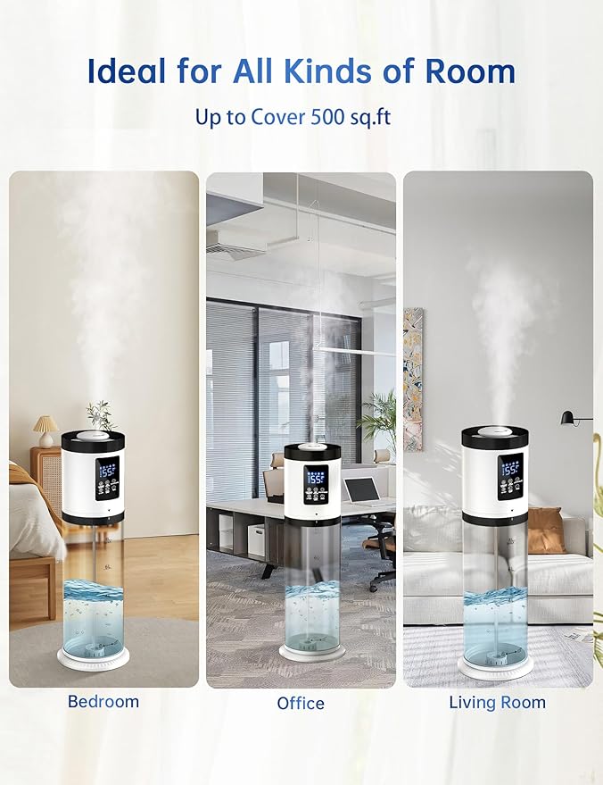 8L Humidifier for Large Room Bedroom with Transparent Water Tank, Last 48 Hours Suitable for Indoor Plant, Cover up to 500ft², Cool Mist Humidifier with 7-color Ambient Light, Top Fill, Quiet, Home