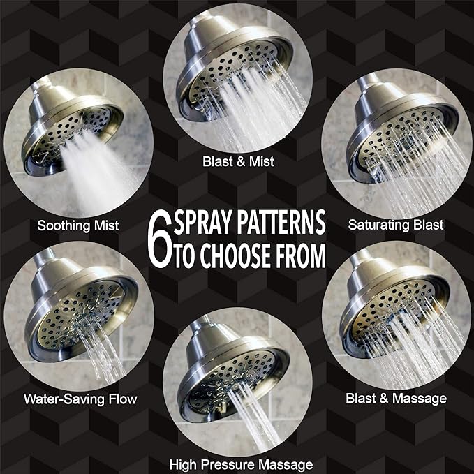 Shower Massage Head With Mist - High Pressure Boosting, Multi-Function, Massager Rainfall Showerhead For Low Flow Showers & Adjustable Water Saving Nozzle, 1.8 GPM - Brushed Nickel