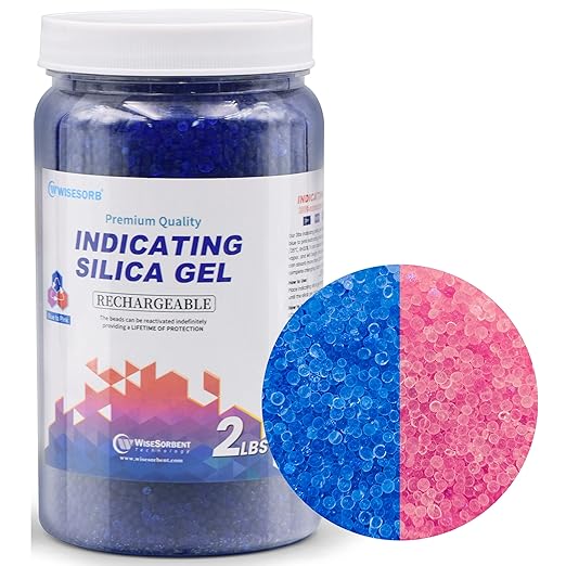 2 LBS Blue to Pink Indicating Silica Gel Beads, Reusable Silica Gel Desiccant Dehumidifier