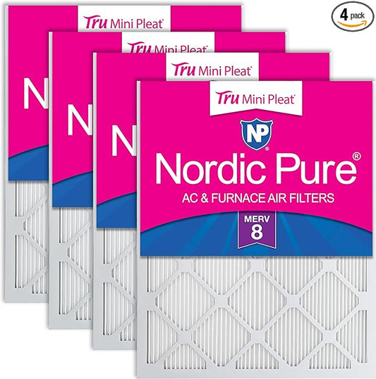 Nordic Pure 18x20x1 (Actual Size: 17 3/4 x 19 3/4 x 3/4) Tru Mini Pleat MERV 8 AC Furnace Air Filters - 2.5X More Media for Longer-Lasting, High-Efficiency Filtration - 4 Pack