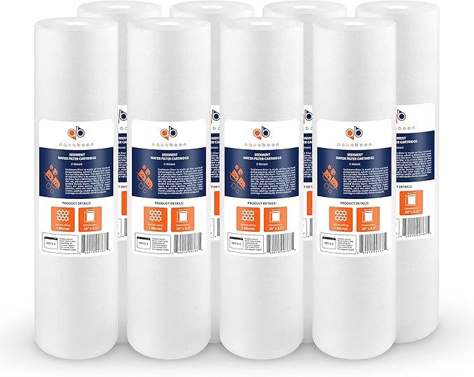 Aquaboon 1 Micron 20" Sediment Water Filter Replacement Cartridge | Whole House Sediment Filtration | Compatible with AP810-2, SDC-45-2005, FPMB5-20, P5-20, FP25B, 155358-43, 8 Pack