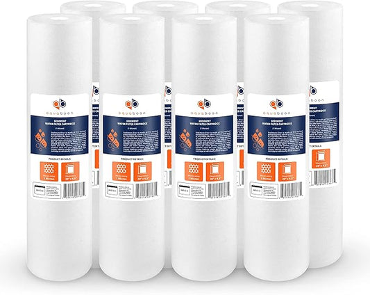Aquaboon 1 Micron 20" Sediment Water Filter Replacement Cartridge | Whole House Sediment Filtration | Compatible with AP810-2, SDC-45-2005, FPMB5-20, P5-20, FP25B, 155358-43, 8 Pack