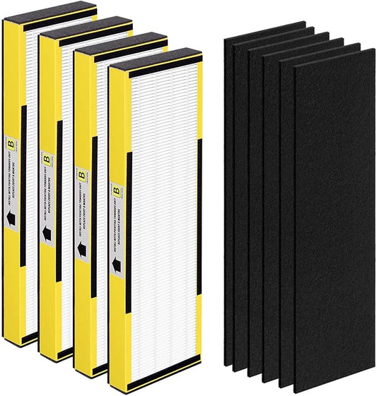 4 Pack FLT4825 HEPA Replacement Filter B Compatible with Germ-Guardian Purifiers AC4825, AC4825E, AC4300, AC4800, AC4900, AC4850, 4 Pack H13 True HEPA Filters and 6 Activated Carbon Pre-Filters.
