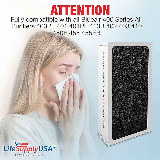 HEPA SmokeStop Filter Replacement Compatible with Blueair Classic 400 Series Air Purifiers: 402, 403, 405, 410, 450E, 455EB, 480i by LifeSupplyUSA (2-Pack)