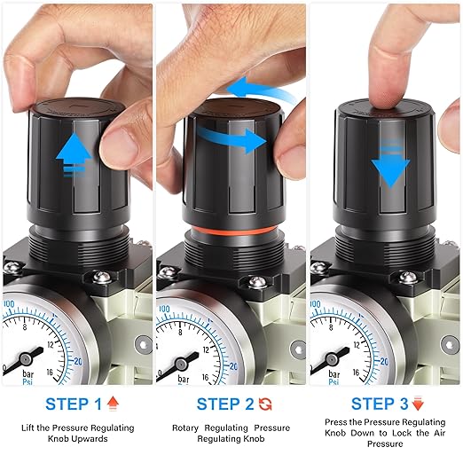 TAILONZ PNEUMATIC 0-240PSI 1/2 Inch NPT Grade Three Stage Industrial Air Drying System, Particulate Filter, Coalescing Filter, Desiccant Dryer and Air Regulator (Automatic Drainage）