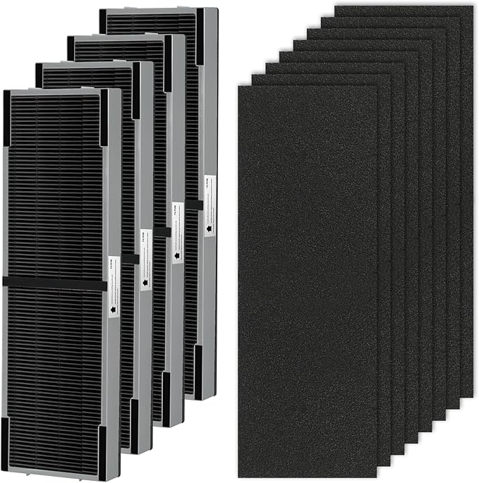 APPLIANCEMATES FLT4825 Filter B Smoke Clear HEPA Replacement for Germ Guardian AC4825 AC4300 AC4800 AC4900 AC4850,4 True HEPA Filters & 8 Activated Carbon Pre-Filters,FLT4825SM,Gray