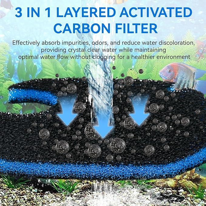 16 Pack Aquarium Canister Filter Pads Compatible with AMOSIJOY and PONDFORSE 172/225/265GPH, Replacement Aquarium Activated Carbon Sponge for Coospider-Repta (12 White Floss and 4 Coarse Filter Pads)