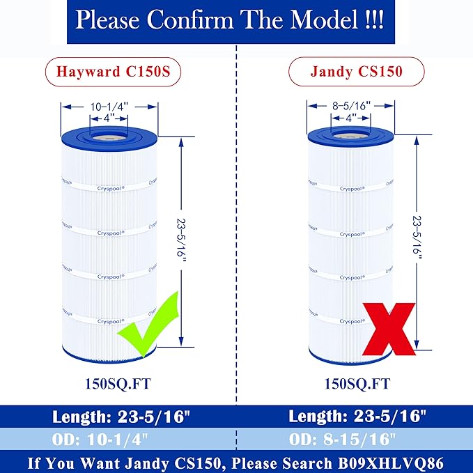Cryspool® C150S Filter Compatible with CX150XRE, SwimClear C150S, cs150e, C-9441, PA150S, 150 Sq. Ft Pool Filter Cartridge, 1 Pack