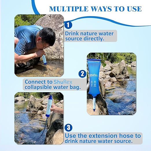 Gravity Fed Water Filtration System with Adjustable Tree Strap, Gravity Bag with Filter Straw, Water Purifier Survival for Travel, Backpacking, and Emergency Preparedness (3L)